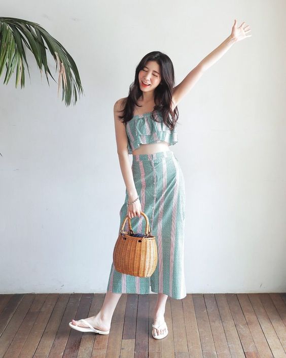 直條紋長裙