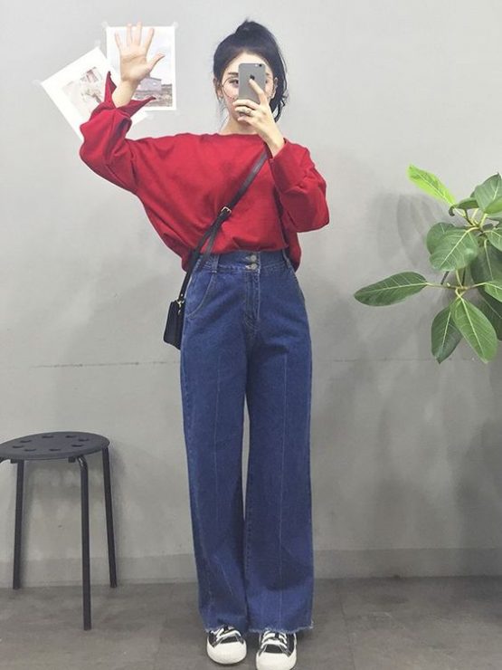 高腰牛仔褲穿搭
