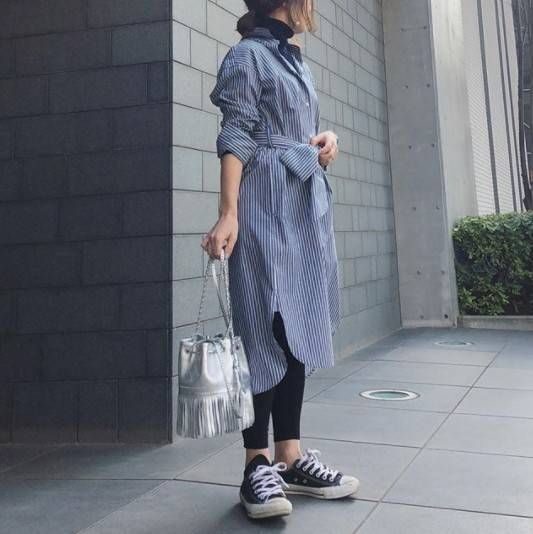 長版襯衫× 高領上衣