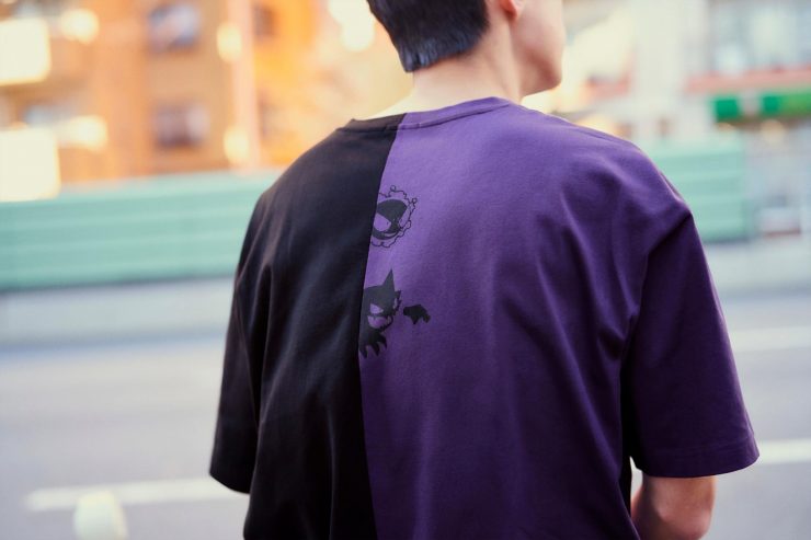 男裝T恤則使用熱門角色耿鬼的黑紫經典配色，不同於大眾以往印象中的動漫聯名系列，GU將各個角色以不同的方式巧妙融合在設計中，讓時尚中更顯童趣！