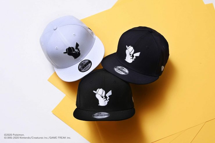 可看見皮卡丘頭戴New Era經典9FIFTY帽款俏皮呈現，側身露出標誌性閃電尾巴