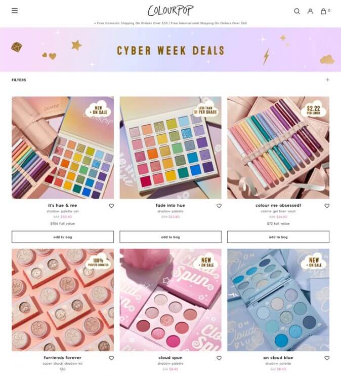 2021最新Colourpop黑五優惠!Cyber Week Sale 2021