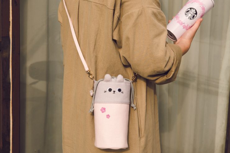 粉櫻小貓隨行杯袋